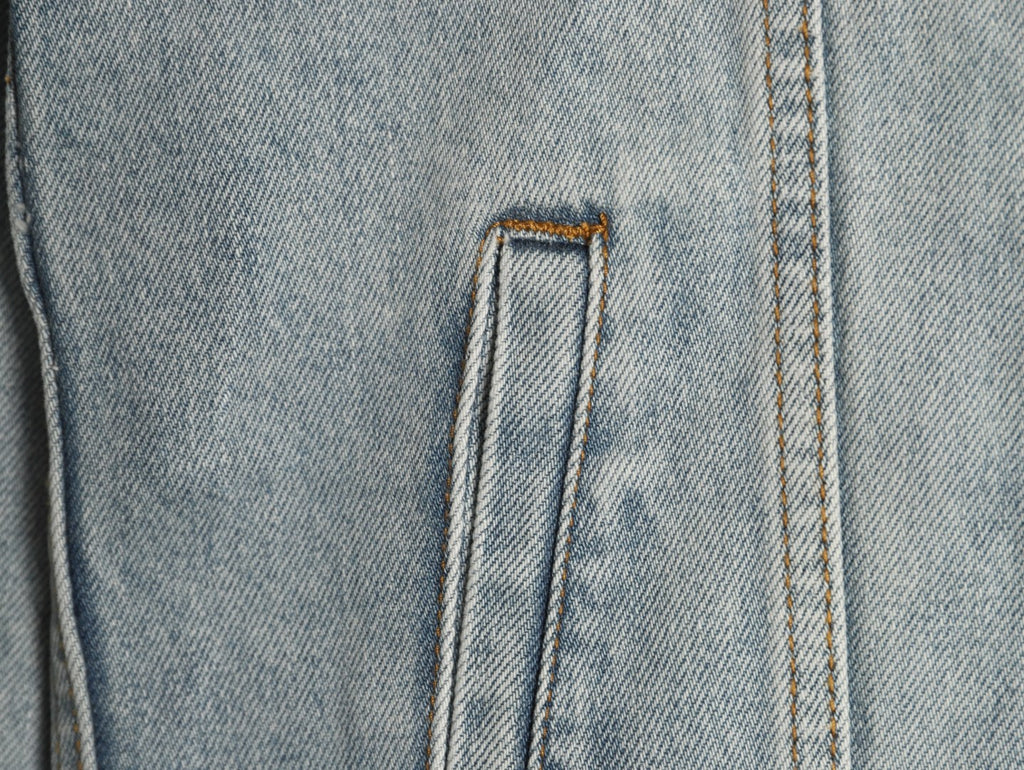 Louis Vuitton CVD Hardware Leather-Detail Skate Denim Jacket - Light Blue