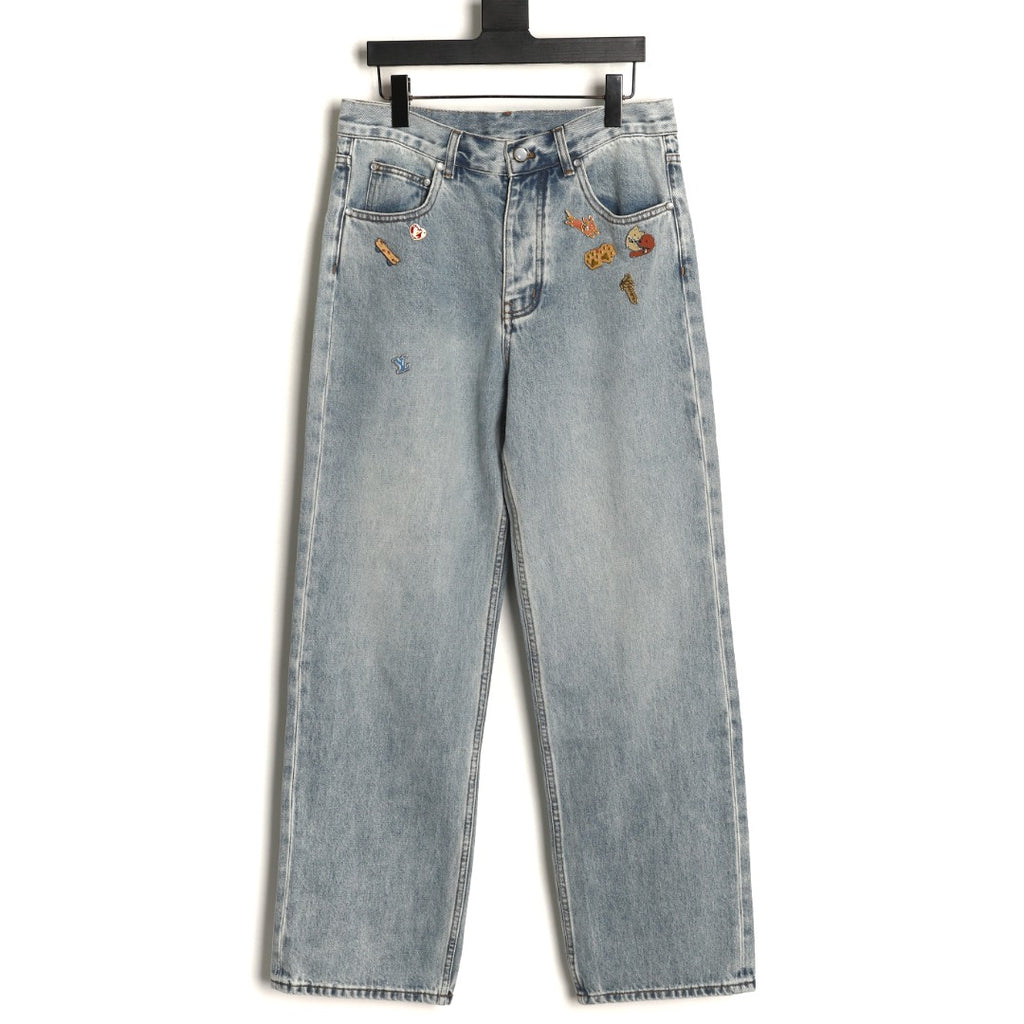 Louis Vuitton CVD Hardware Leather-Detail Skate Jeans - Light Blue