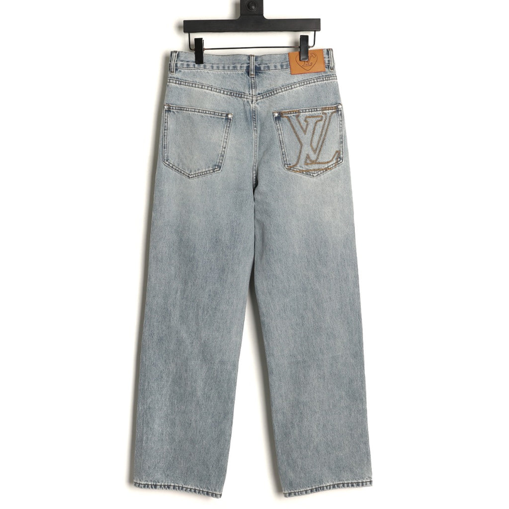 Louis Vuitton CVD Hardware Leather-Detail Skate Jeans - Light Blue