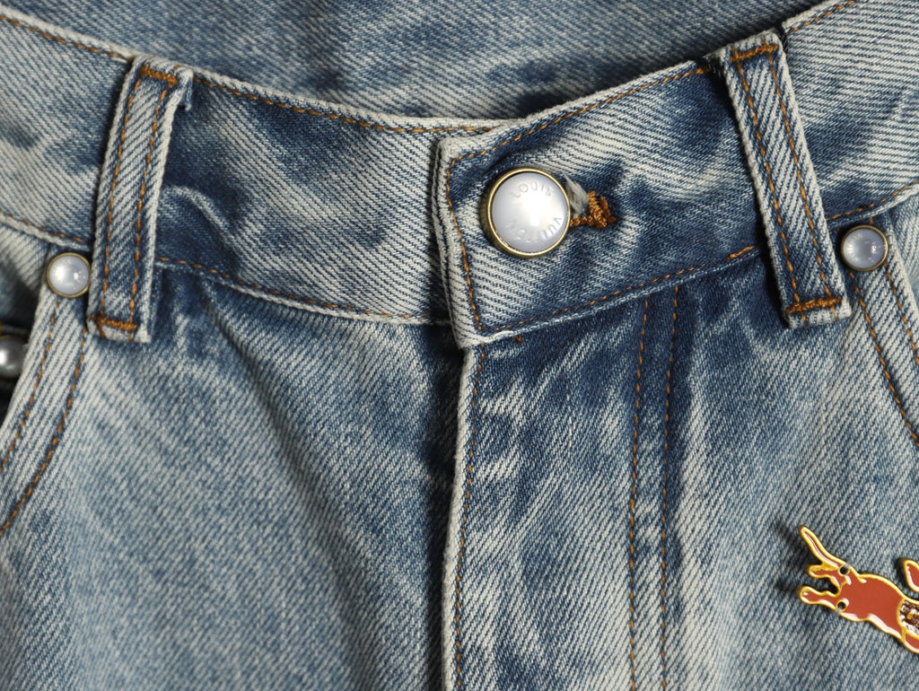 Louis Vuitton CVD Hardware Leather-Detail Skate Jeans - Light Blue