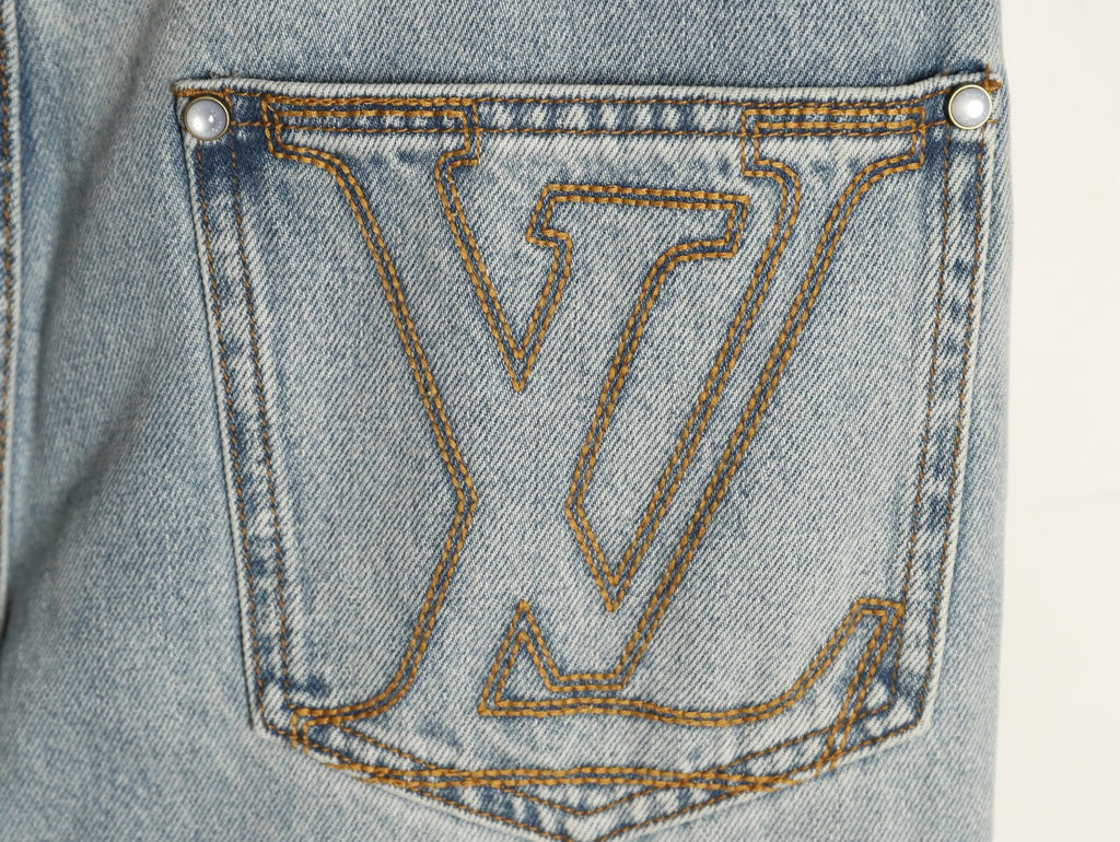 Louis Vuitton CVD Hardware Leather-Detail Skate Jeans - Light Blue