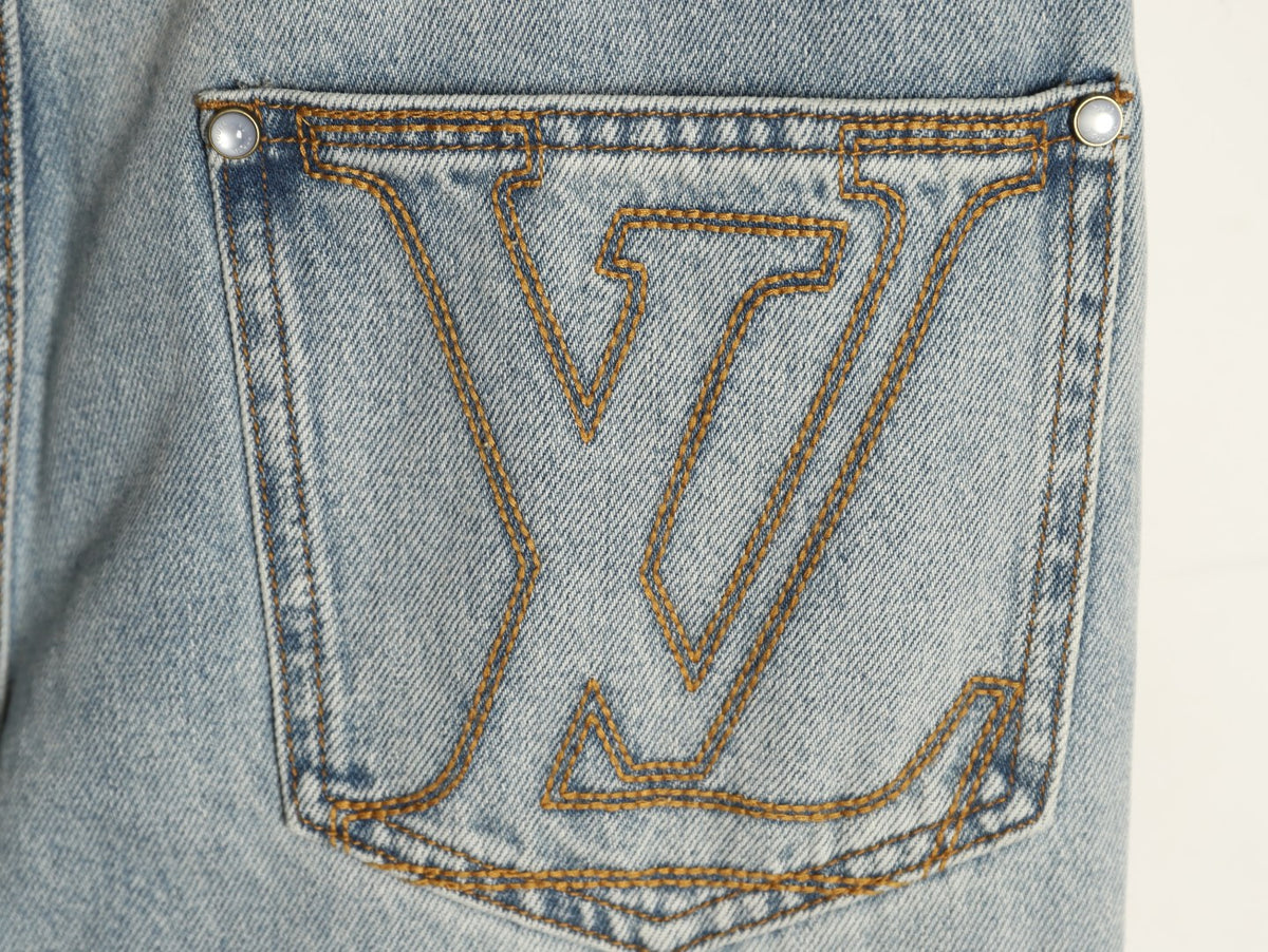 Louis Vuitton CVD Hardware Leather-Detail Skate Jeans - Light Blue