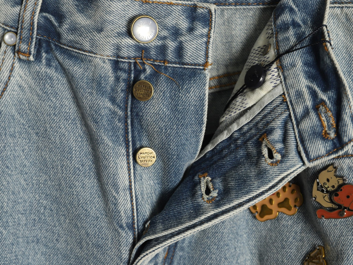 Louis Vuitton CVD Hardware Leather-Detail Skate Jeans - Light Blue