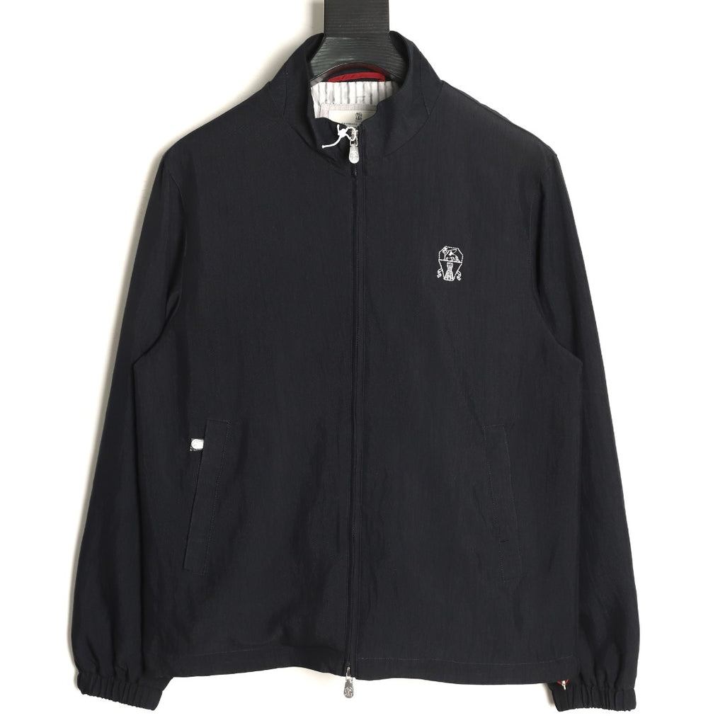 Brunello Cucinelli BC Travelwear Embroidered-Badge Stand-Collar Jacket - Black