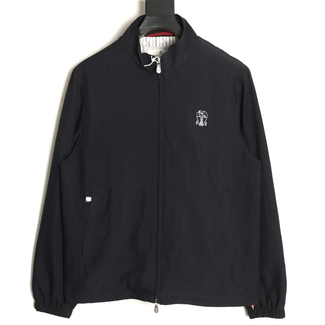 Brunello Cucinelli BC Travelwear Embroidered-Badge Stand-Collar Jacket - Black