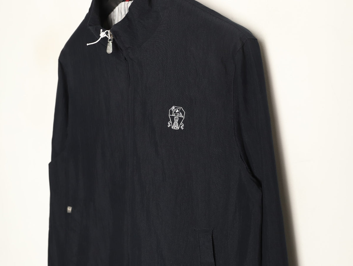 Brunello Cucinelli BC Travelwear Embroidered-Badge Stand-Collar Jacket - Black
