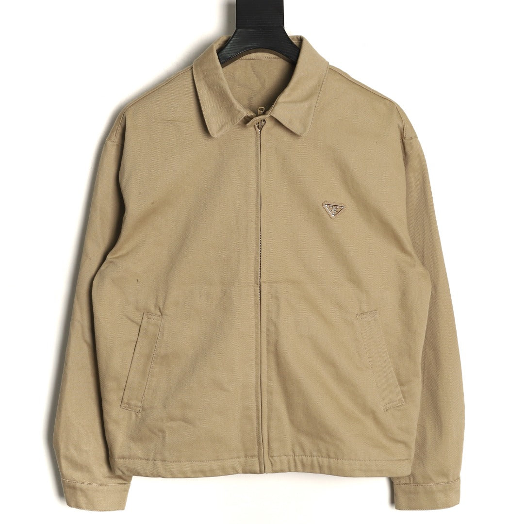 Prada PRD Distressed Khaki Cropped Denim Jacket