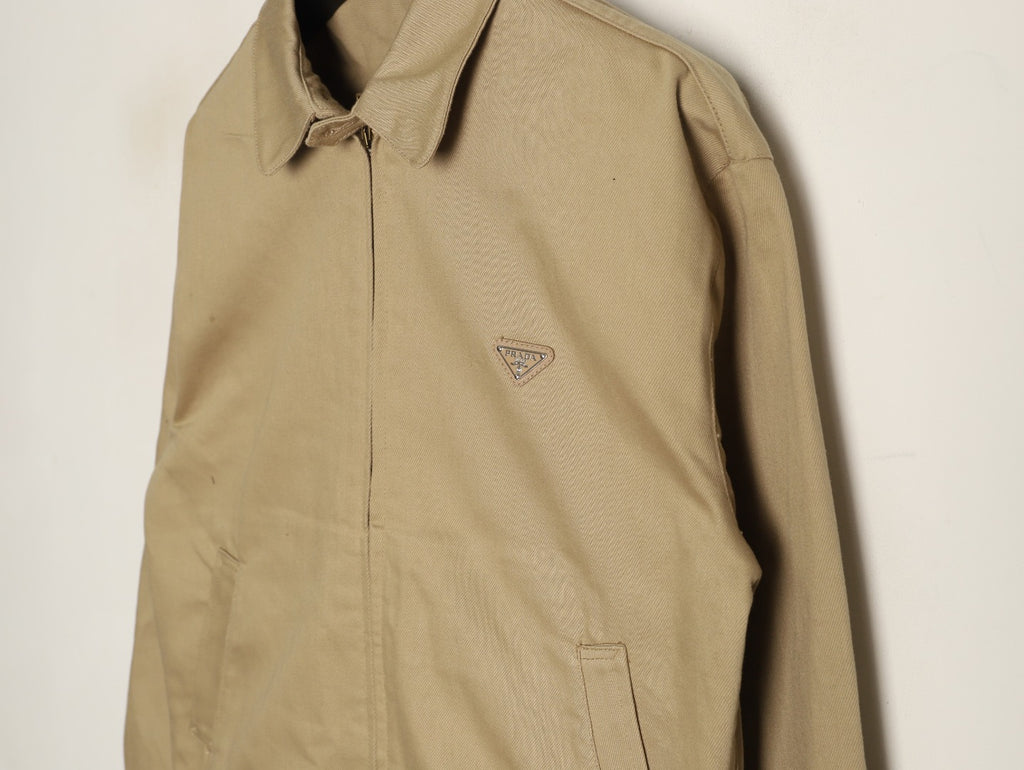 Prada PRD Distressed Khaki Cropped Denim Jacket
