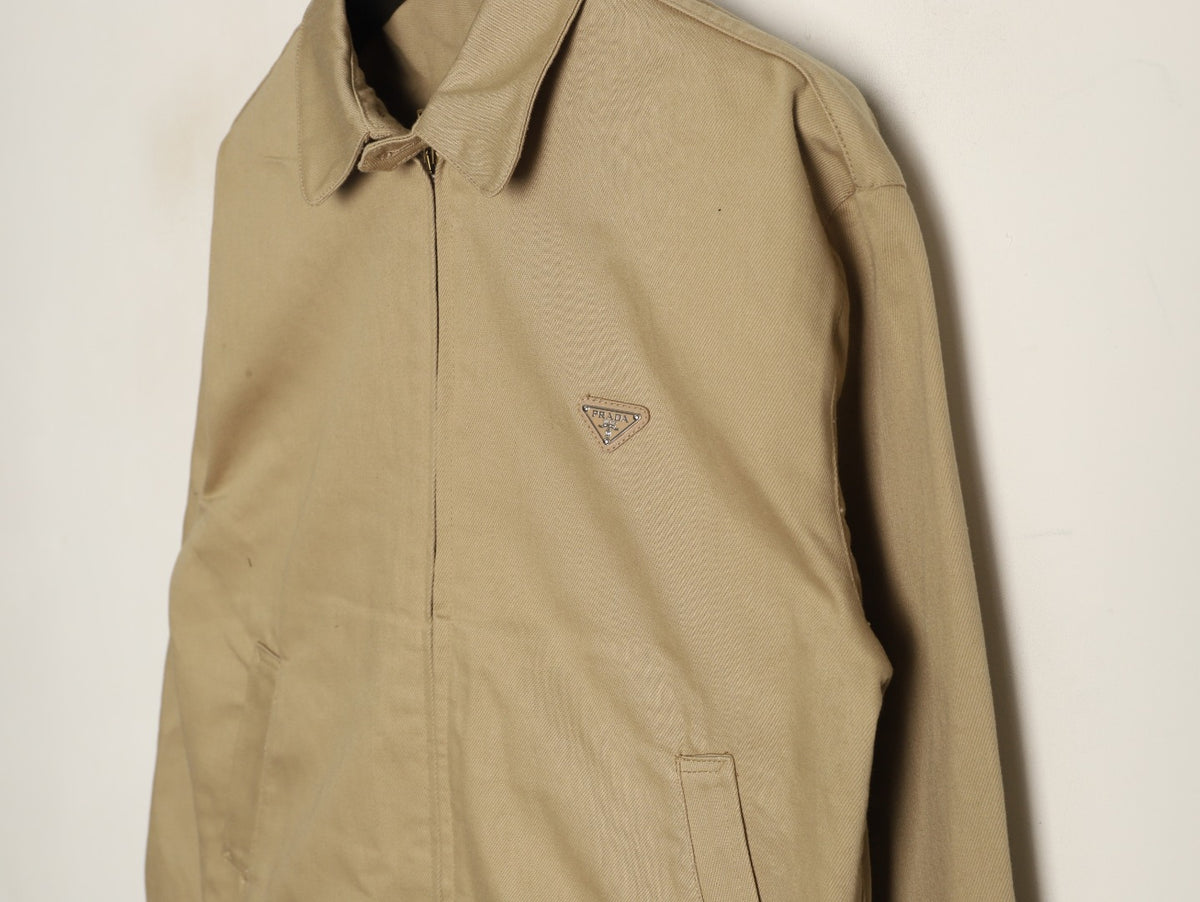 Prada PRD Distressed Khaki Cropped Denim Jacket