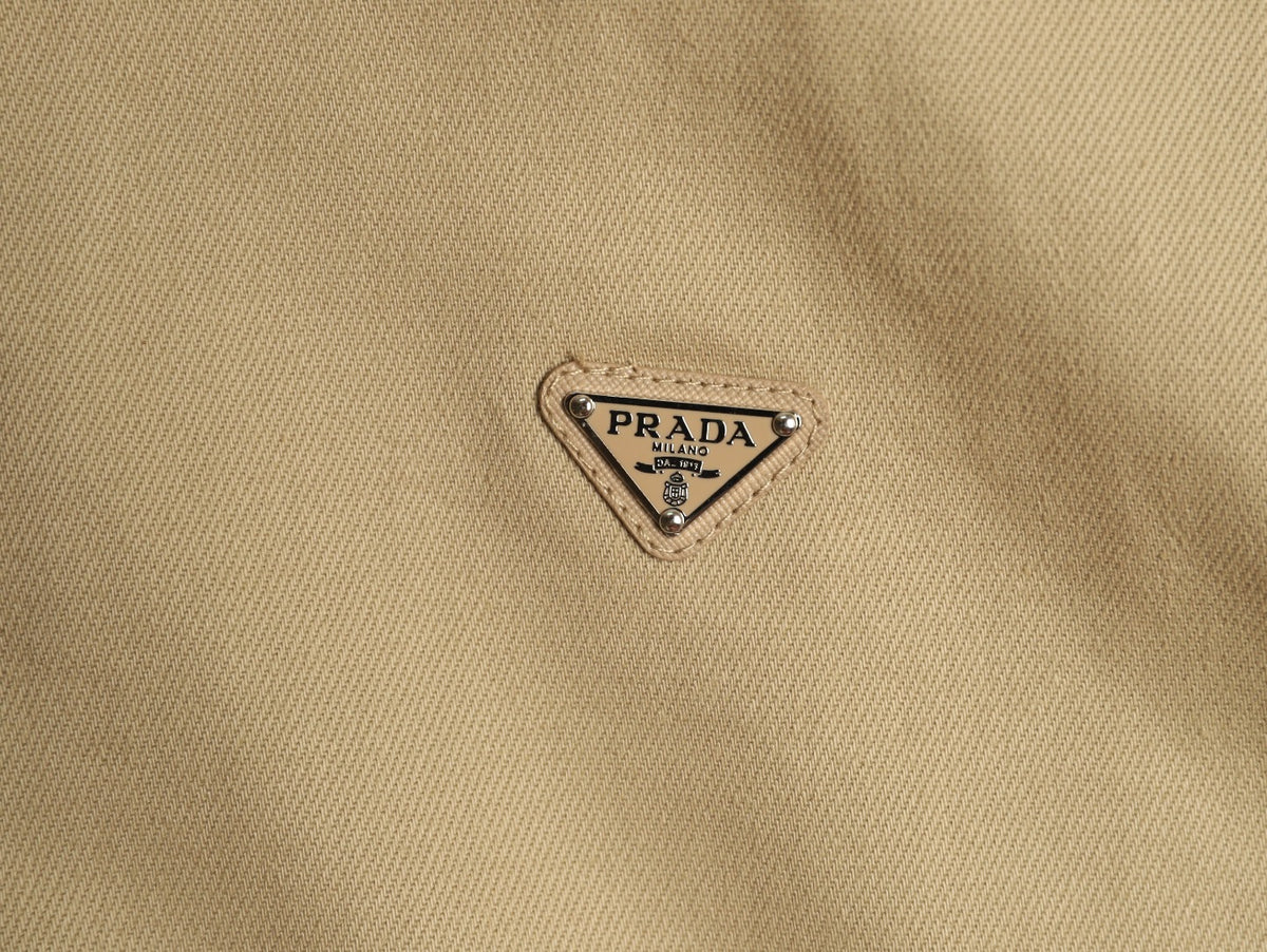Prada PRD Distressed Khaki Cropped Denim Jacket