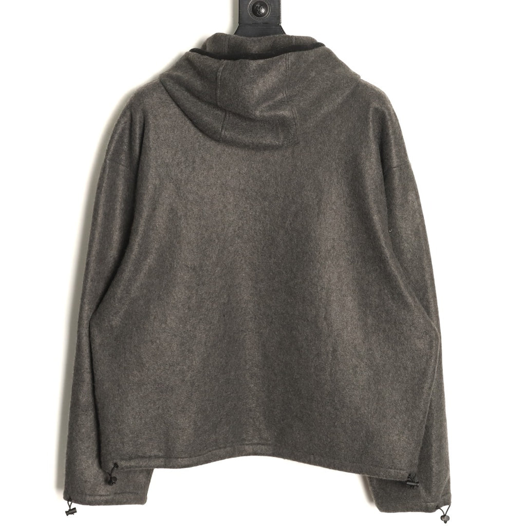Miu Miu Logo-Embroidered Trim Fleece Hooded Jacket - Charcoal