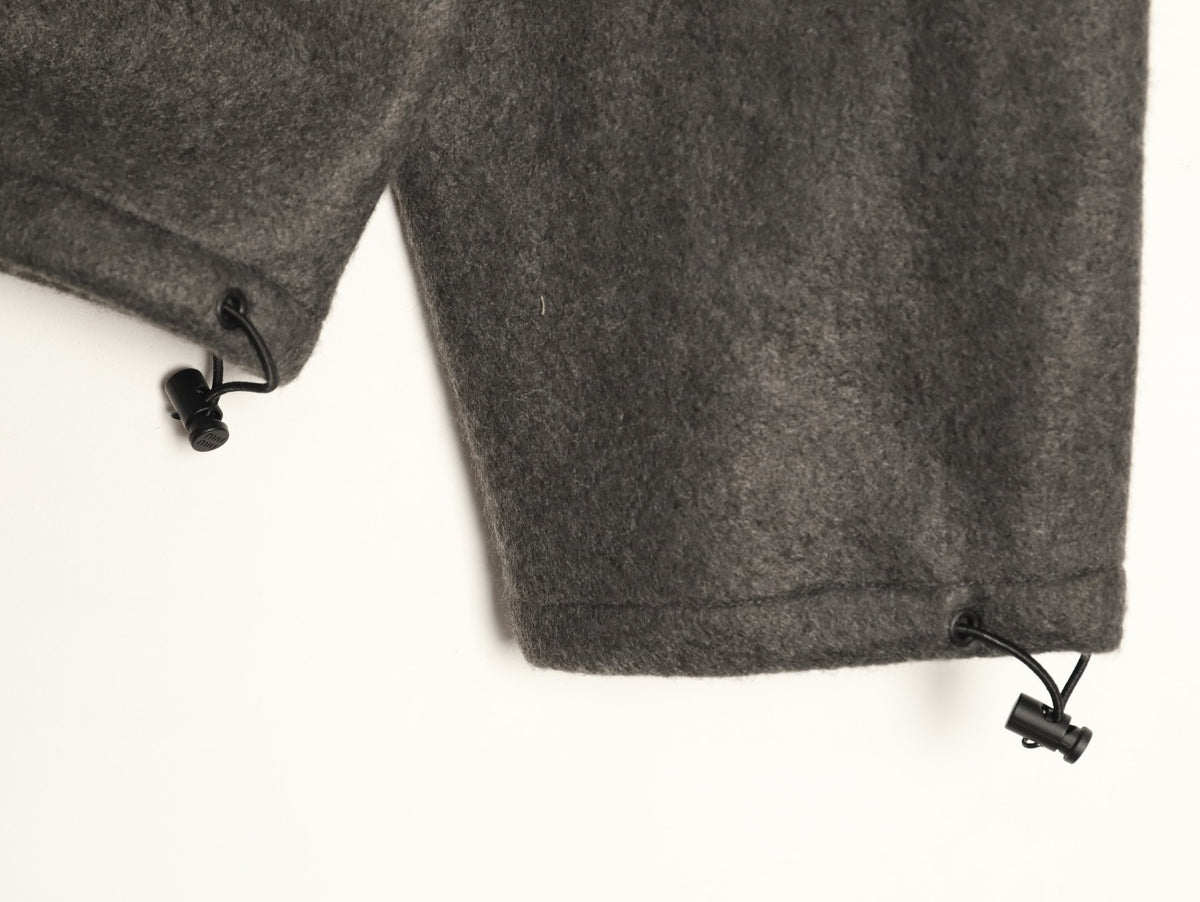 Miu Miu Logo-Embroidered Trim Fleece Hooded Jacket - Charcoal