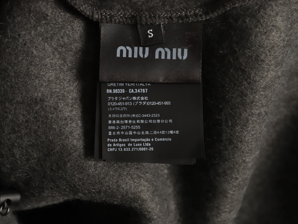 Miu Miu Logo-Embroidered Trim Fleece Hooded Jacket - Charcoal