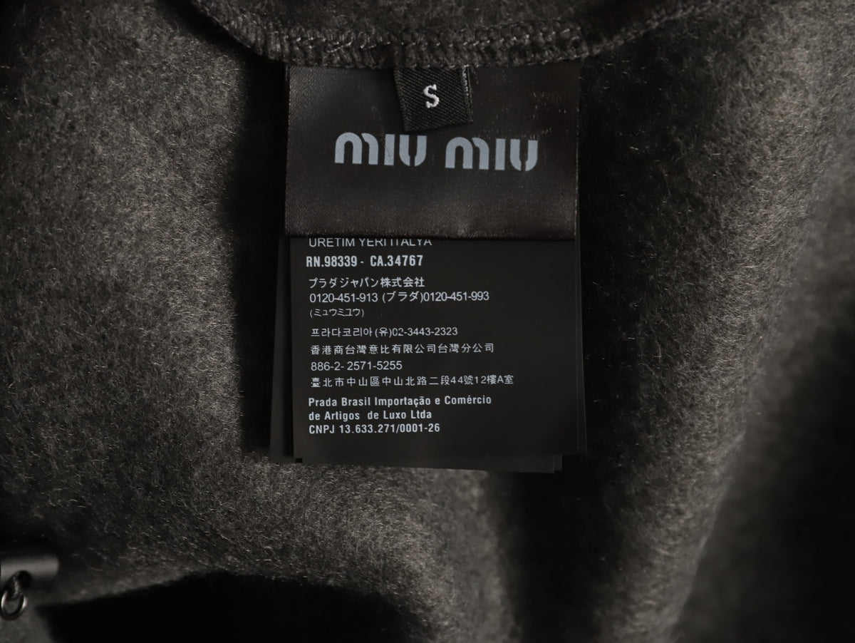 Miu Miu Logo-Embroidered Trim Fleece Hooded Jacket - Charcoal