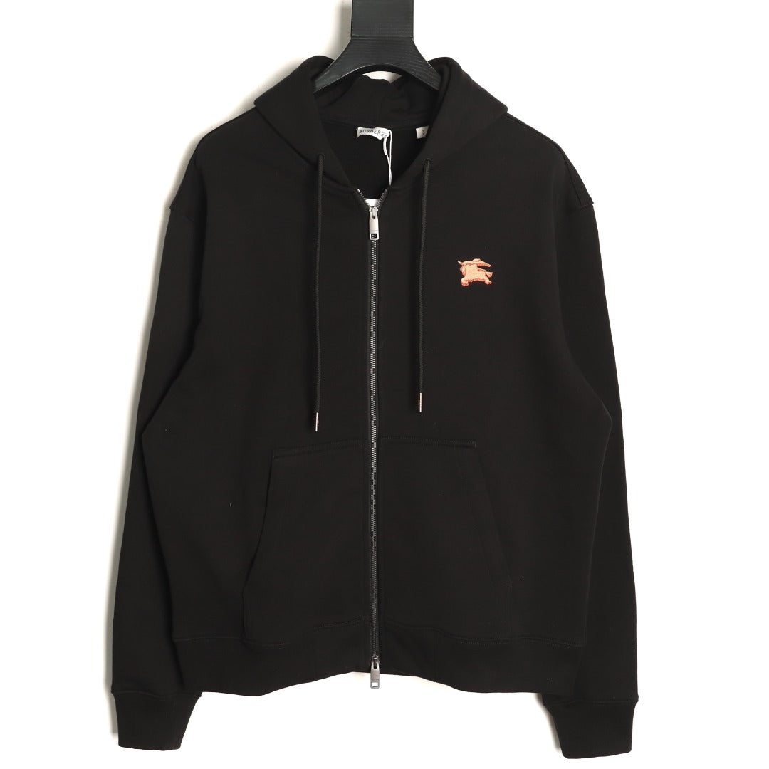 Burberry Equestrian Knight Check-Detail Zip Hoodie - Black