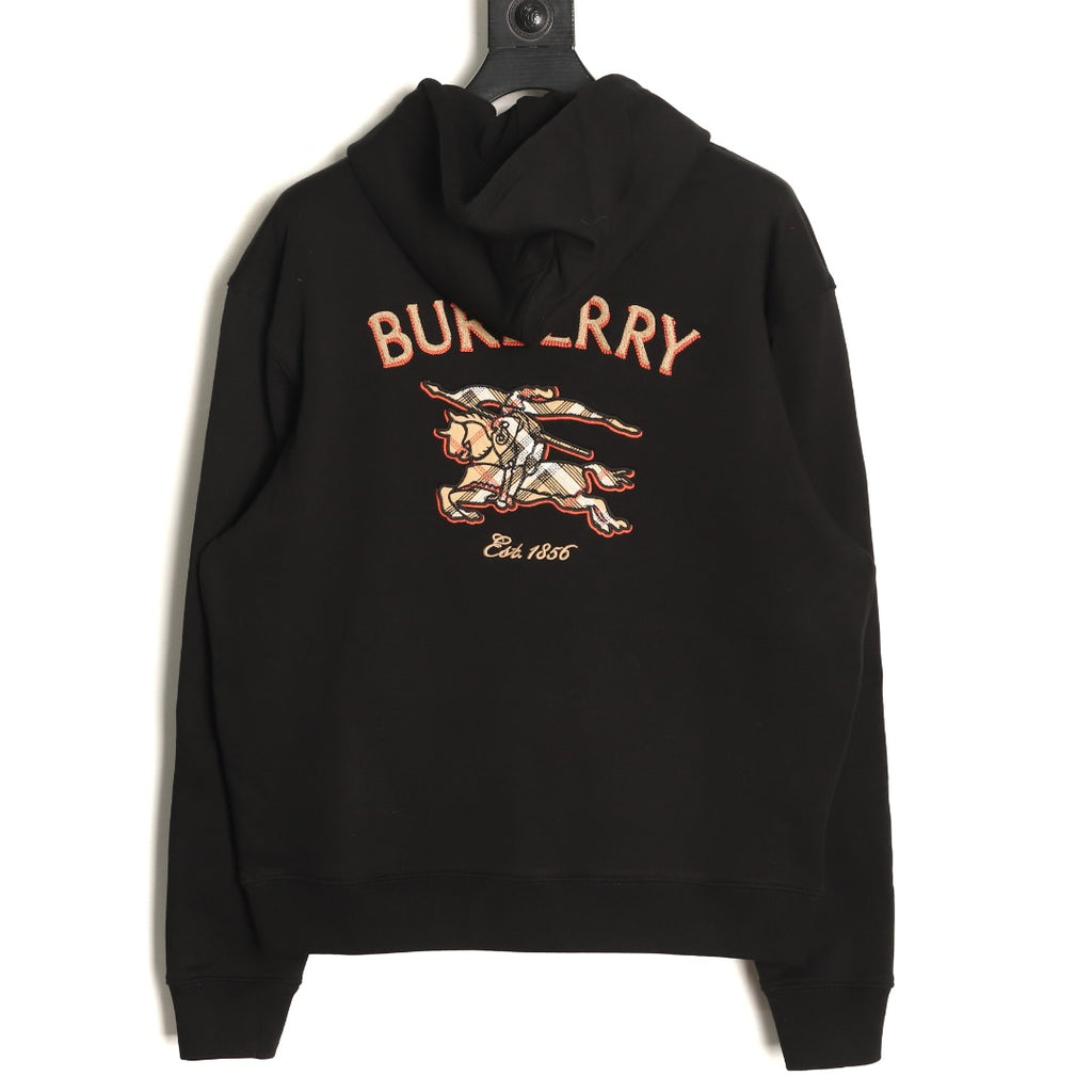 Burberry Equestrian Knight Check-Detail Zip Hoodie - Black