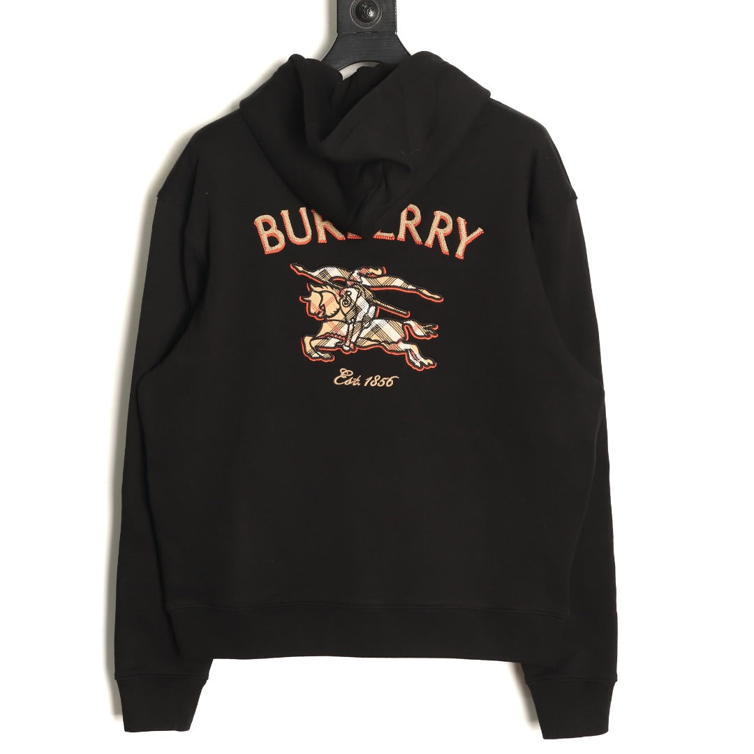 Burberry Equestrian Knight Check-Detail Zip Hoodie - Black