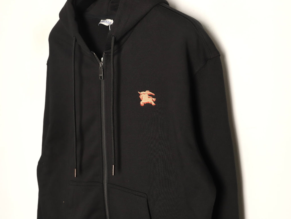 Burberry Equestrian Knight Check-Detail Zip Hoodie - Black