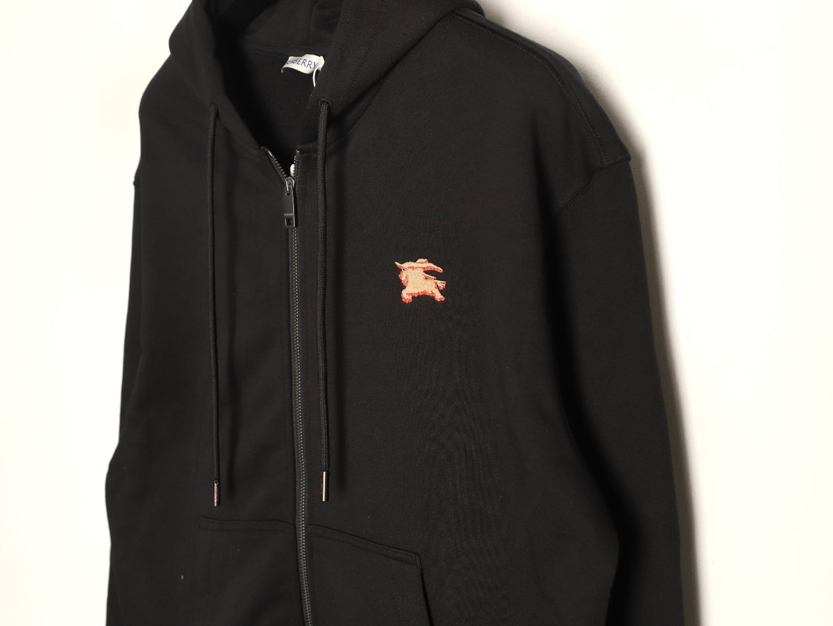 Burberry Equestrian Knight Check-Detail Zip Hoodie - Black