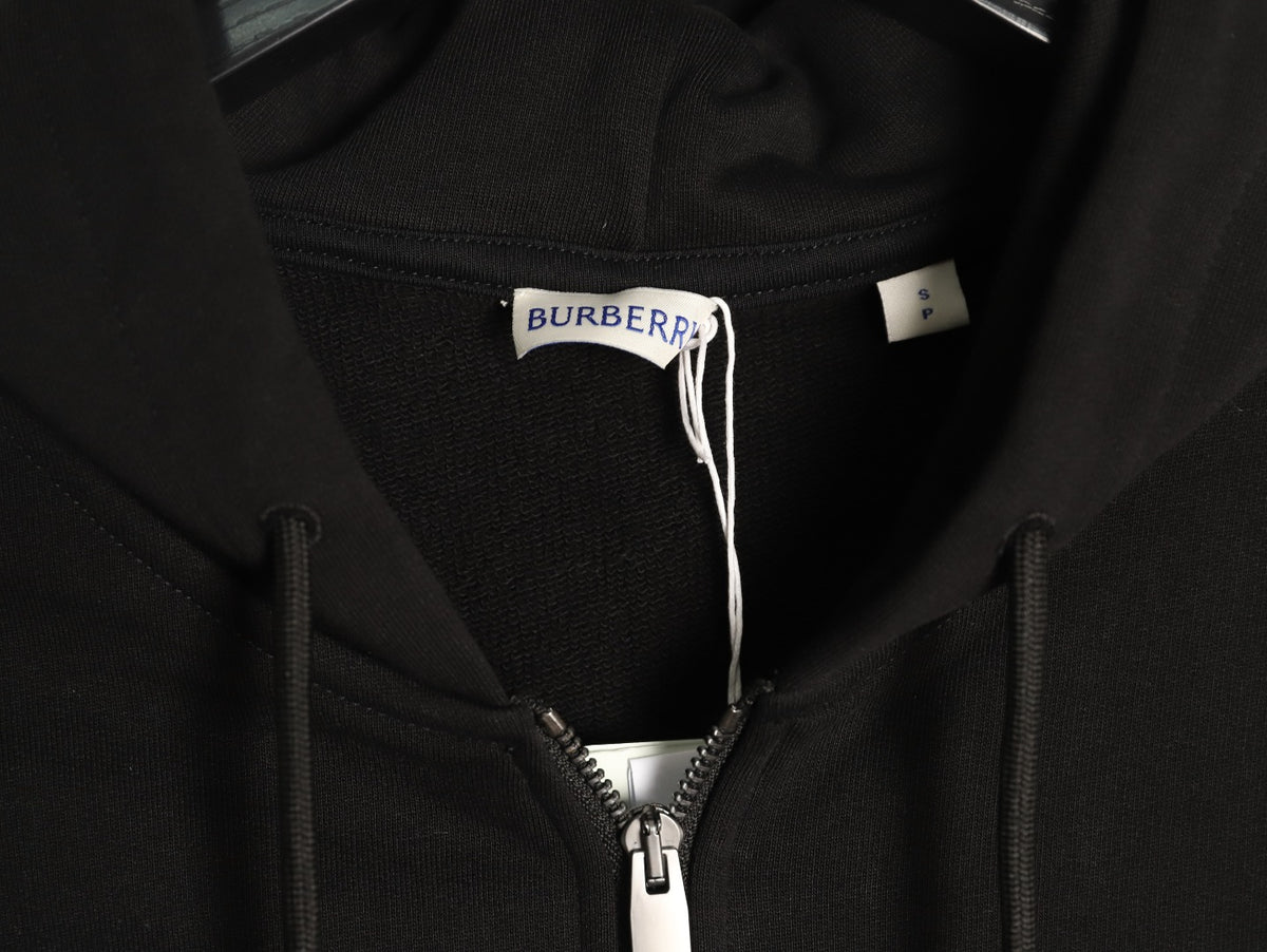 Burberry Equestrian Knight Check-Detail Zip Hoodie - Black