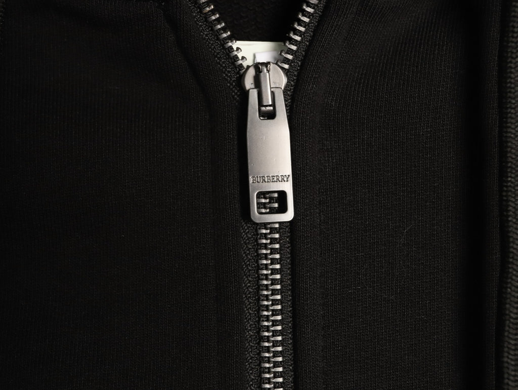 Burberry Equestrian Knight Check-Detail Zip Hoodie - Black