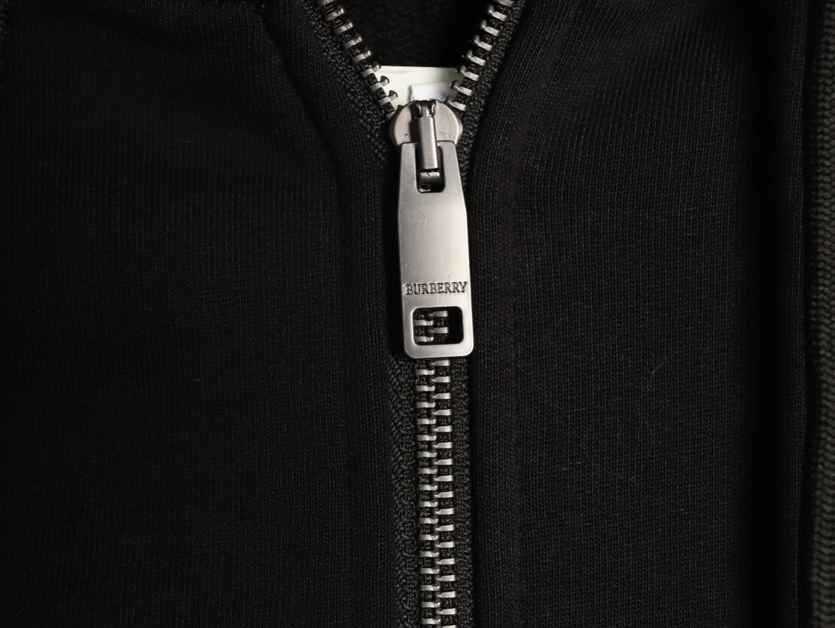 Burberry Equestrian Knight Check-Detail Zip Hoodie - Black