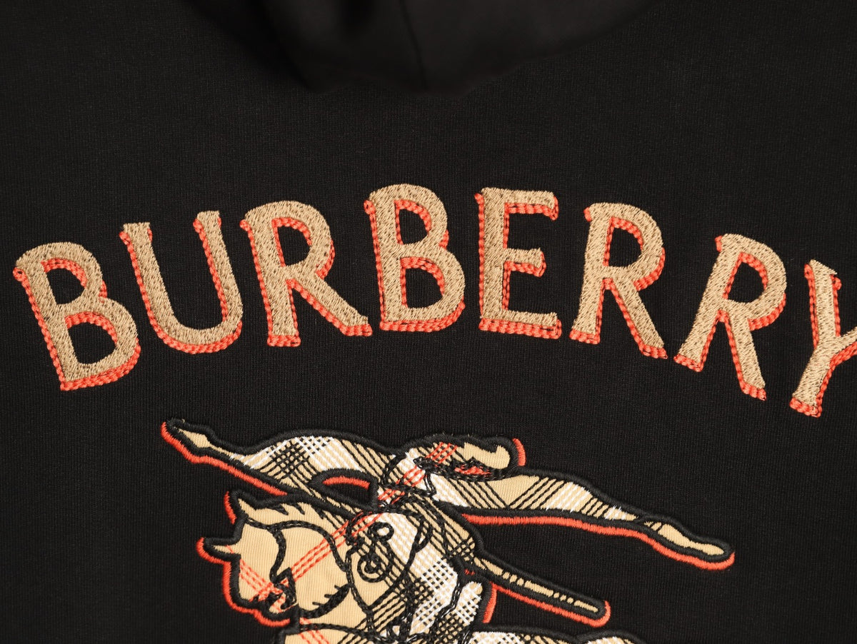 Burberry Equestrian Knight Check-Detail Zip Hoodie - Black