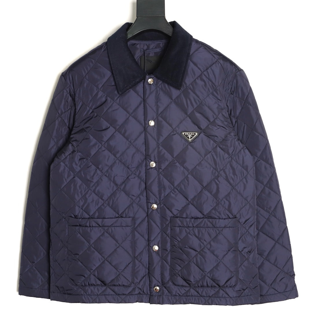 Prada PRD Quilted Jacket with Corduroy Collar - Navy