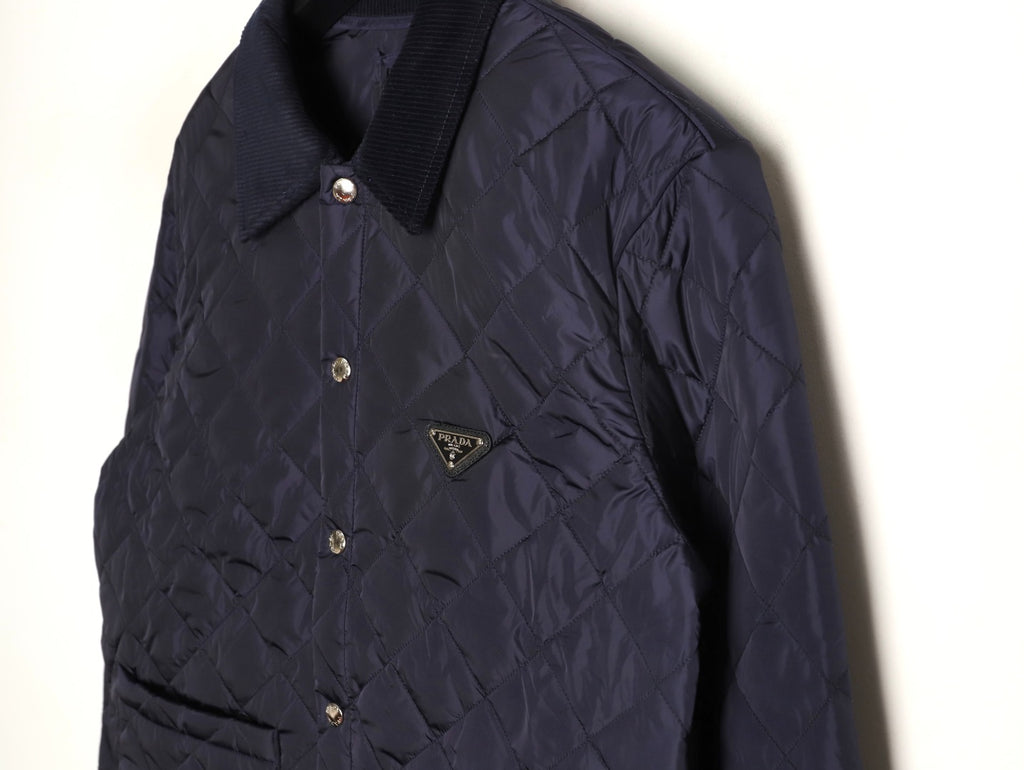 Prada PRD Quilted Jacket with Corduroy Collar - Navy