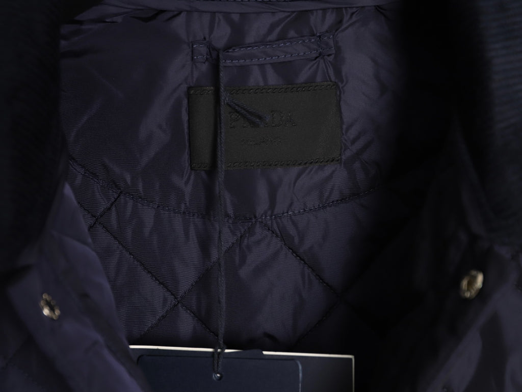 Prada PRD Quilted Jacket with Corduroy Collar - Navy