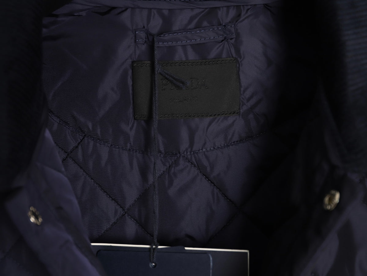 Prada PRD Quilted Jacket with Corduroy Collar - Navy