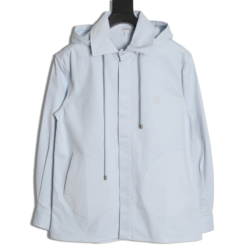 Loewe Detachable-Hood Cotton Shirt Jacket - Pale Blue