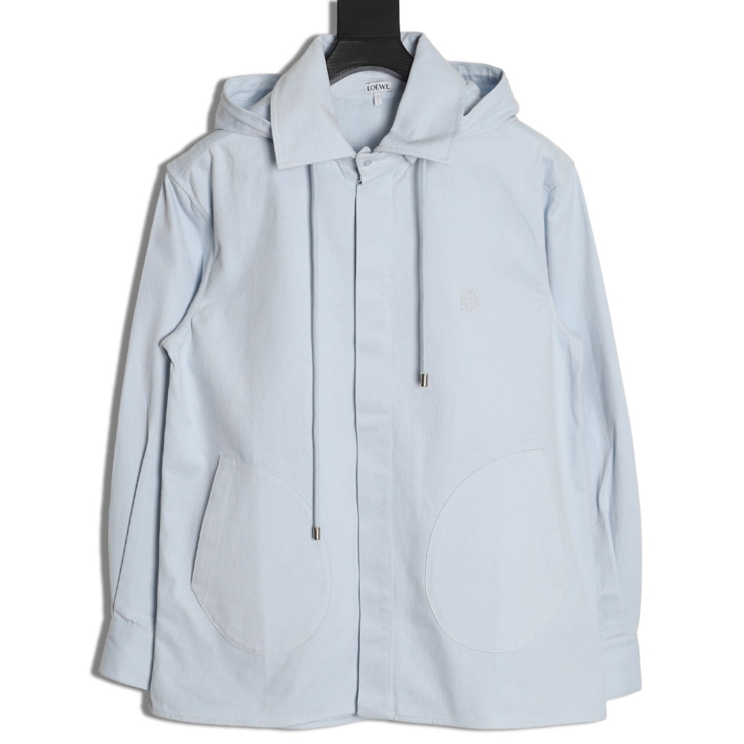 Loewe Detachable-Hood Cotton Shirt Jacket - Pale Blue