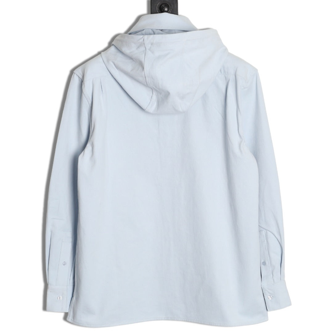 Loewe Detachable-Hood Cotton Shirt Jacket - Pale Blue