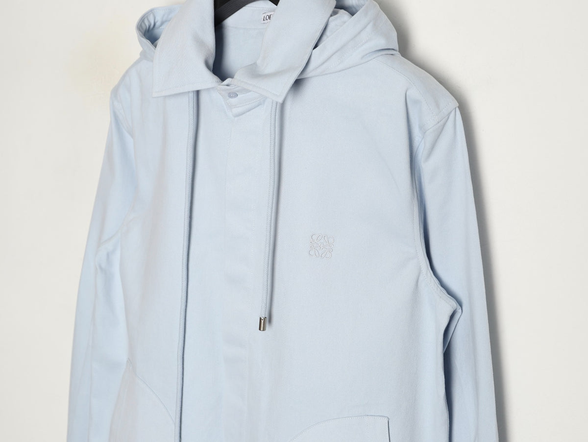 Loewe Detachable-Hood Cotton Shirt Jacket - Pale Blue