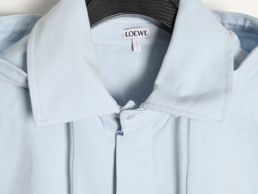 Loewe Detachable-Hood Cotton Shirt Jacket - Pale Blue