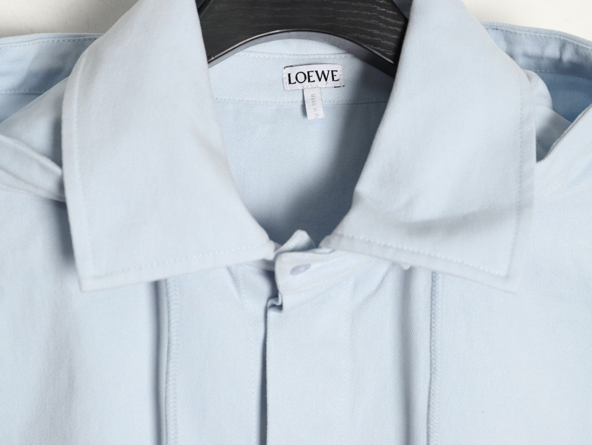 Loewe Detachable-Hood Cotton Shirt Jacket - Pale Blue