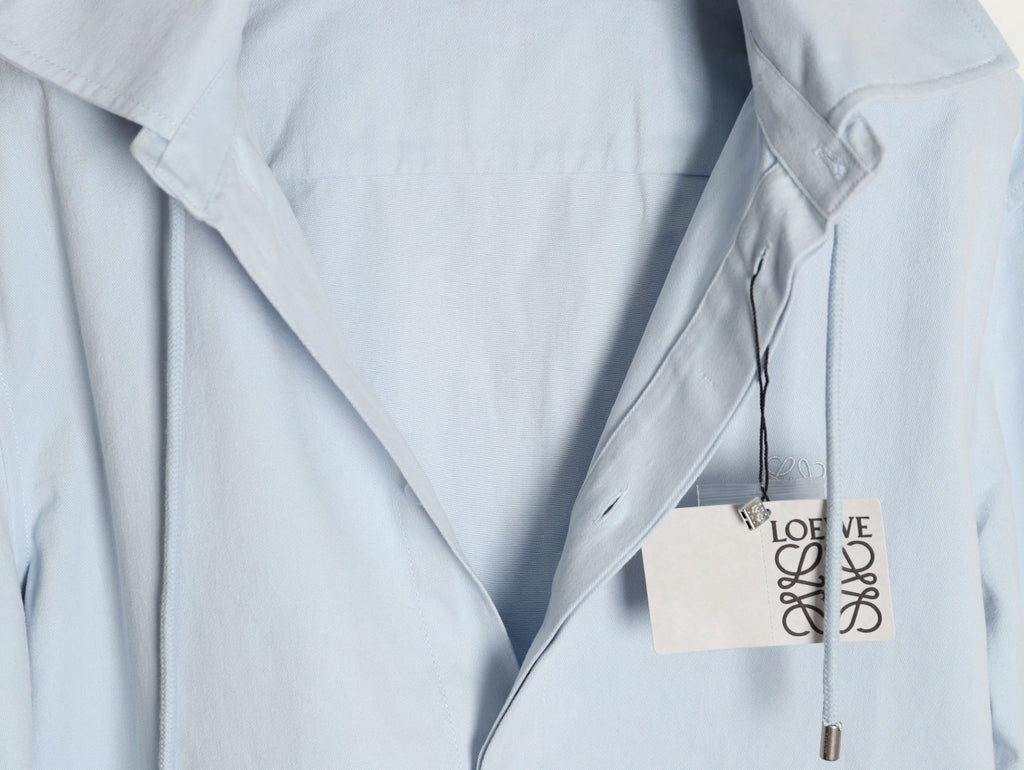 Loewe Detachable-Hood Cotton Shirt Jacket - Pale Blue