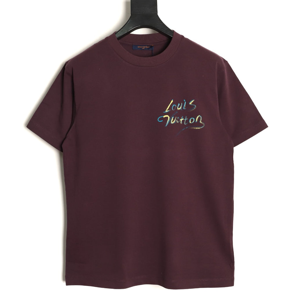 Louis Vuitton Watercolor Fireworks Graphic T-Shirt - Burgundy