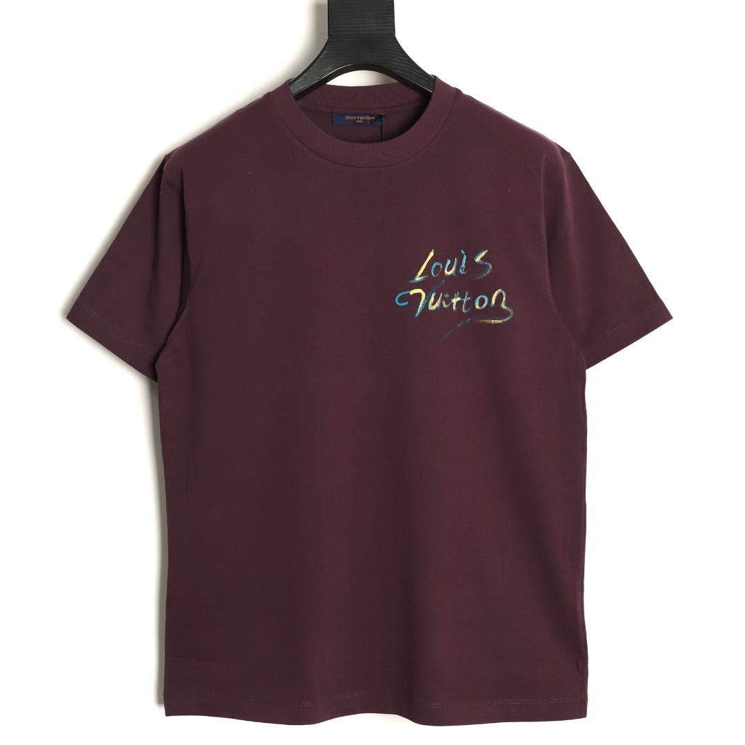 Louis Vuitton Watercolor Fireworks Graphic T-Shirt - Burgundy