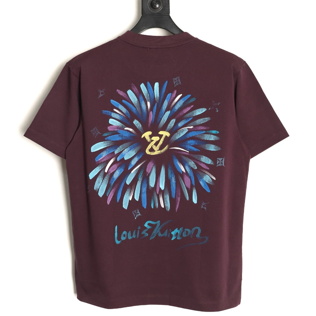 Louis Vuitton Watercolor Fireworks Graphic T-Shirt - Burgundy