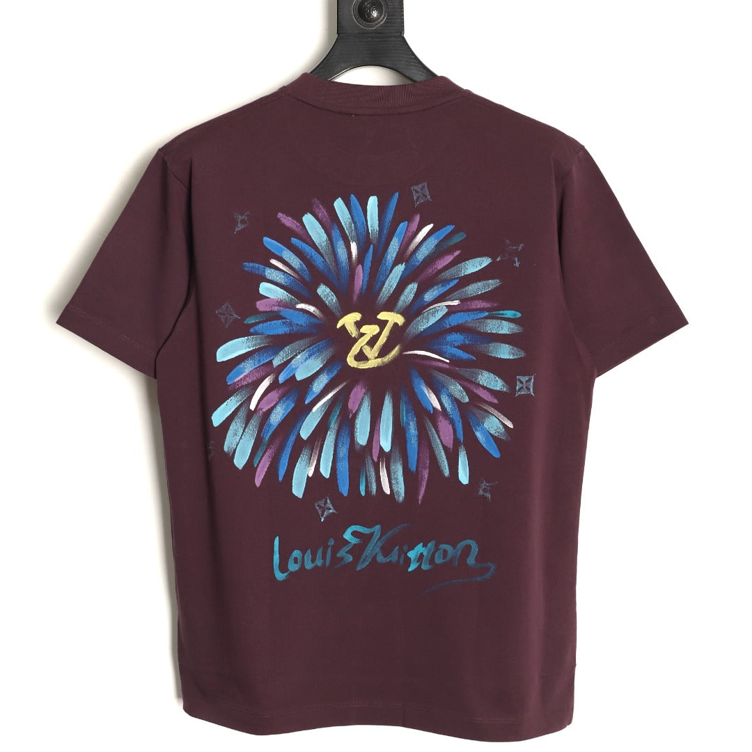 Louis Vuitton Watercolor Fireworks Graphic T-Shirt - Burgundy