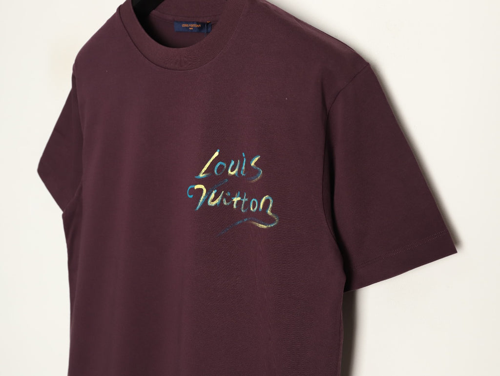 Louis Vuitton Watercolor Fireworks Graphic T-Shirt - Burgundy