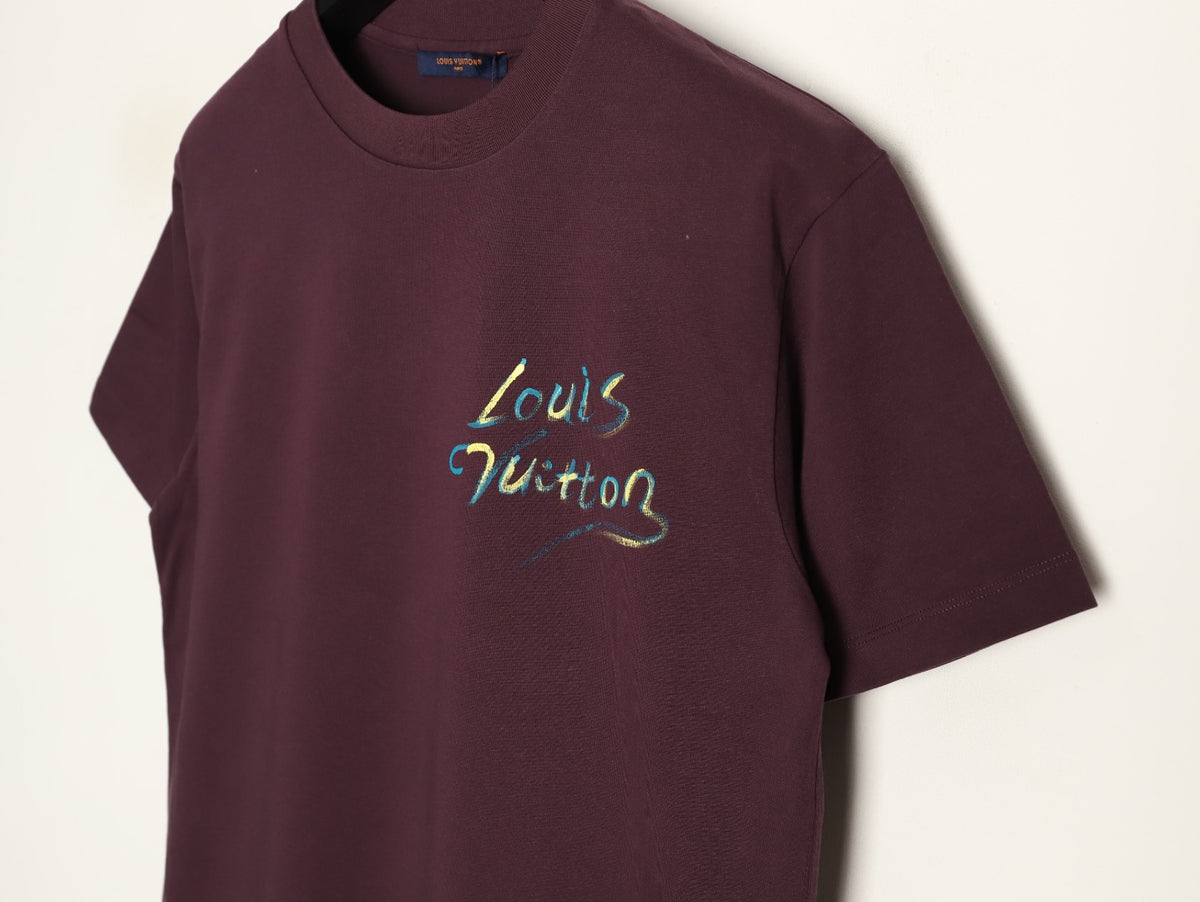 Louis Vuitton Watercolor Fireworks Graphic T-Shirt - Burgundy