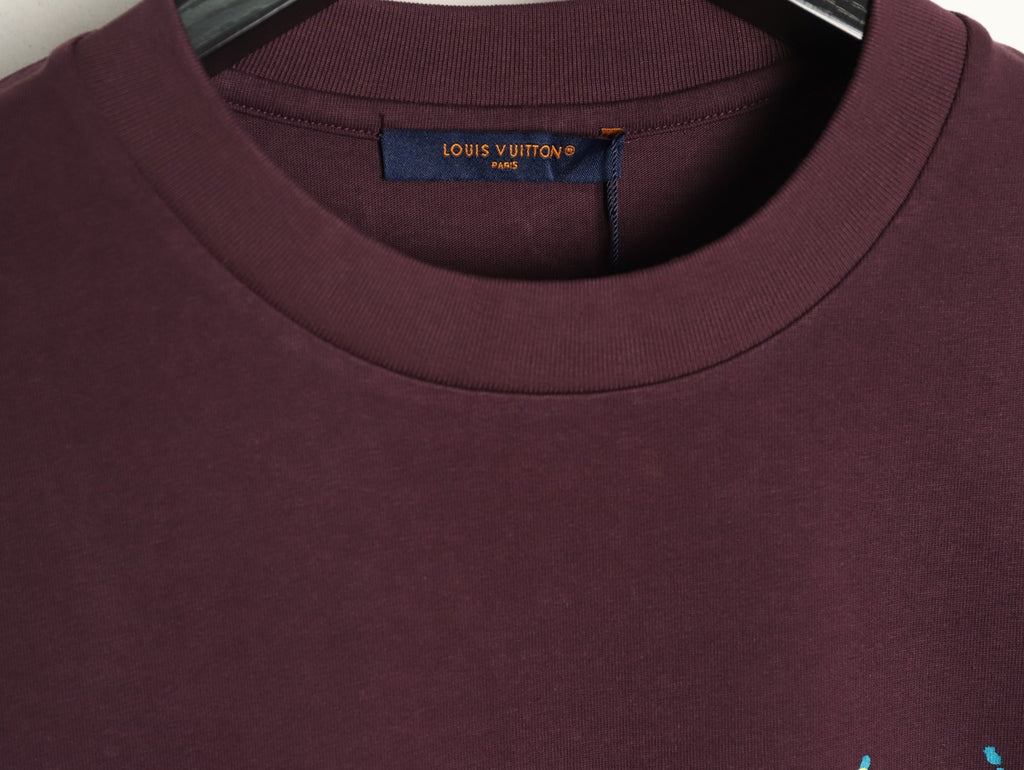 Louis Vuitton Watercolor Fireworks Graphic T-Shirt - Burgundy