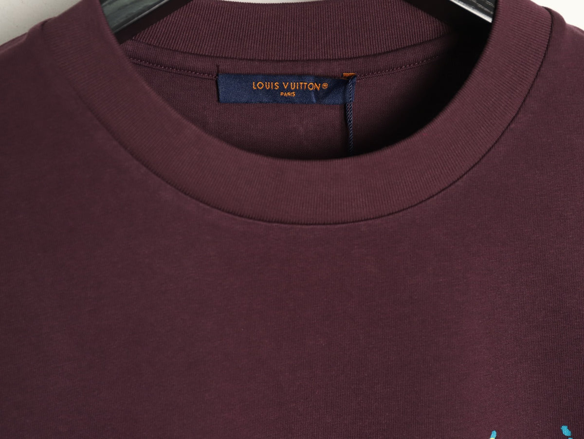 Louis Vuitton Watercolor Fireworks Graphic T-Shirt - Burgundy