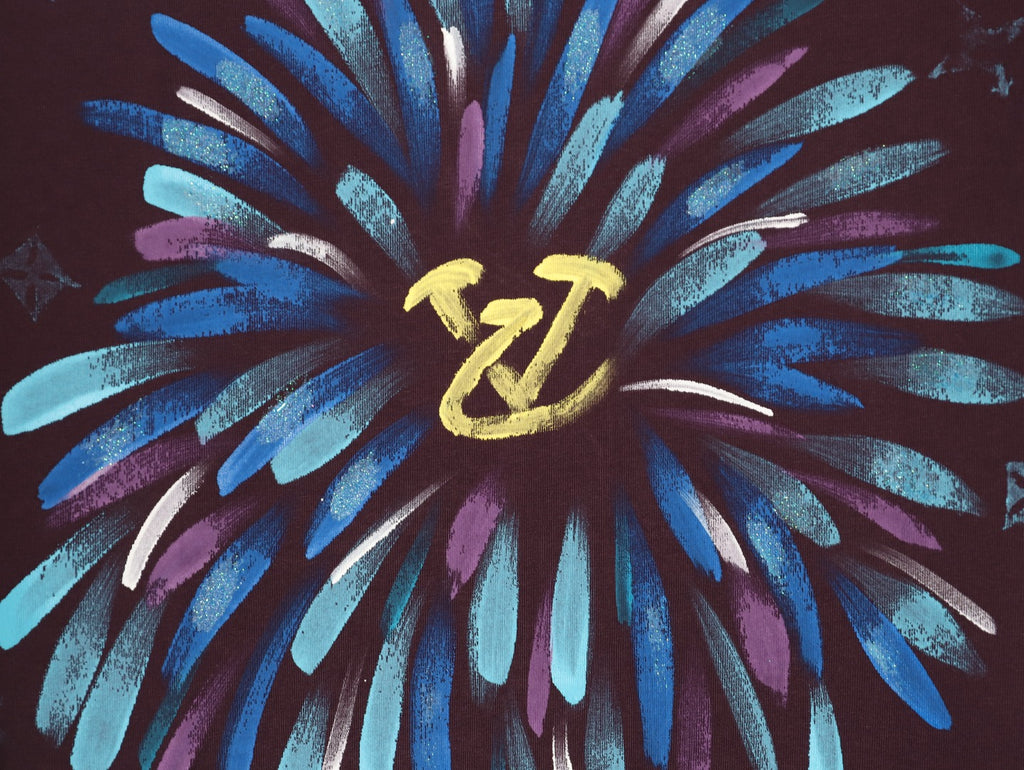 Louis Vuitton Watercolor Fireworks Graphic T-Shirt - Burgundy