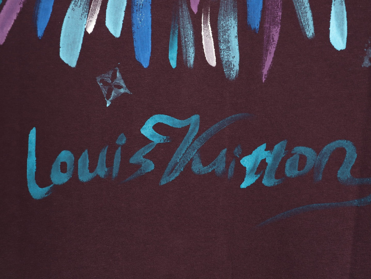Louis Vuitton Watercolor Fireworks Graphic T-Shirt - Burgundy