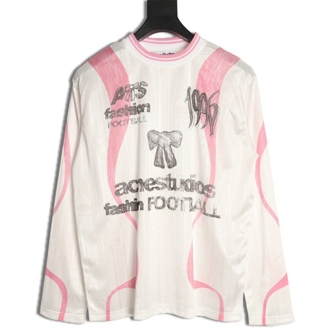 Acne Studios Bow Graphic Football Jersey Long-Sleeve Top - White/Pink