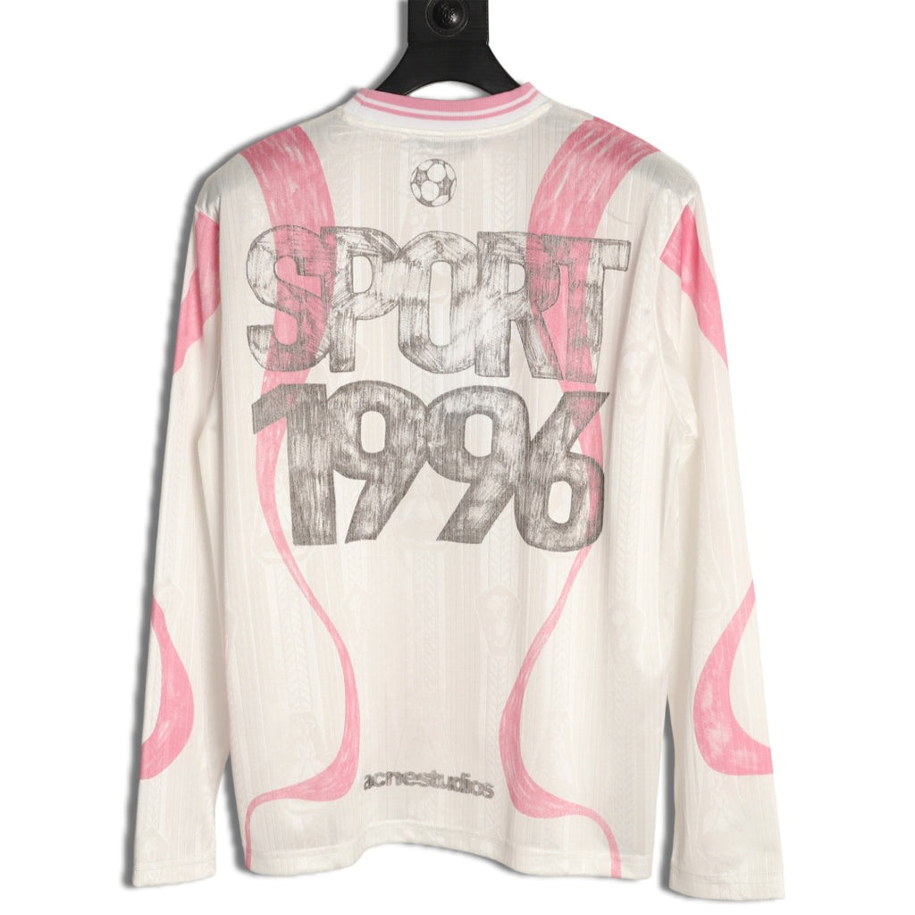 Acne Studios Bow Graphic Football Jersey Long-Sleeve Top - White/Pink